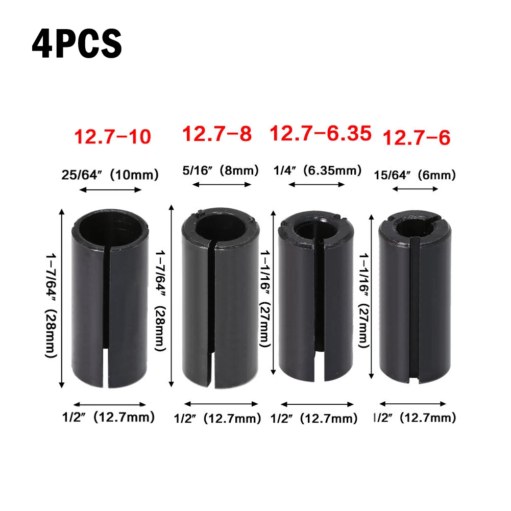 

4Pcs High Precision Route Bit Adapter Collet Milling Cutter Tool Adapters Holder Connected Collet Adapter 6mm 6.35mm 8mm 10mm