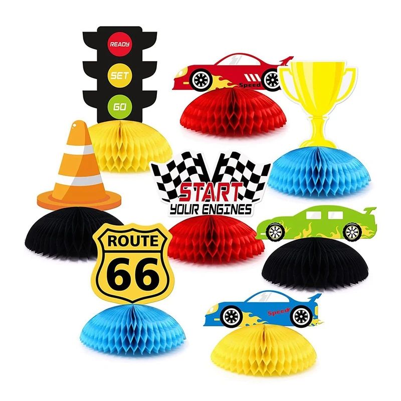 

RISE-8 PCS Racing Birthday Decorations Honeycomb Centerpieces Racing Theme Table Toppers For Kids Birthday Party Supplies