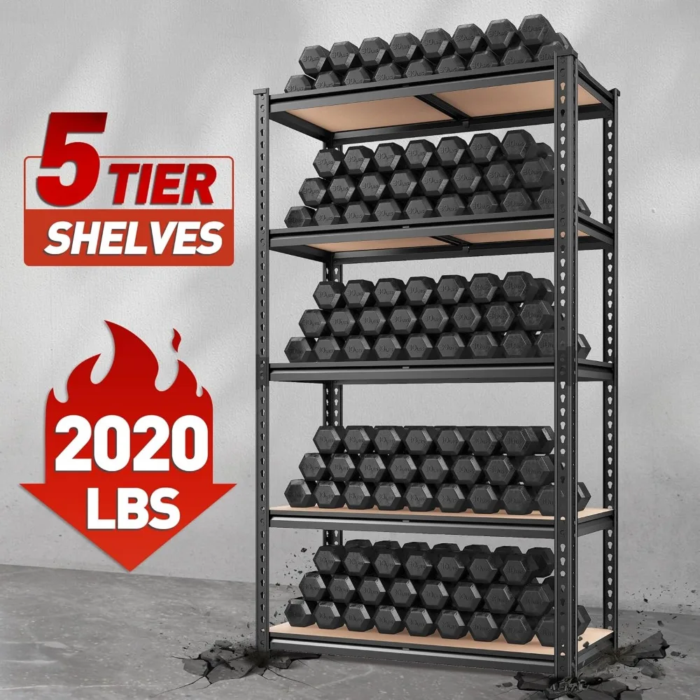 35.55"W x 72"H x 16"D Storage Shelves 72"H Garage Shelving Heavy Duty 2020LBS 5 Tier Adjustable Metal Shelving Unit 4
