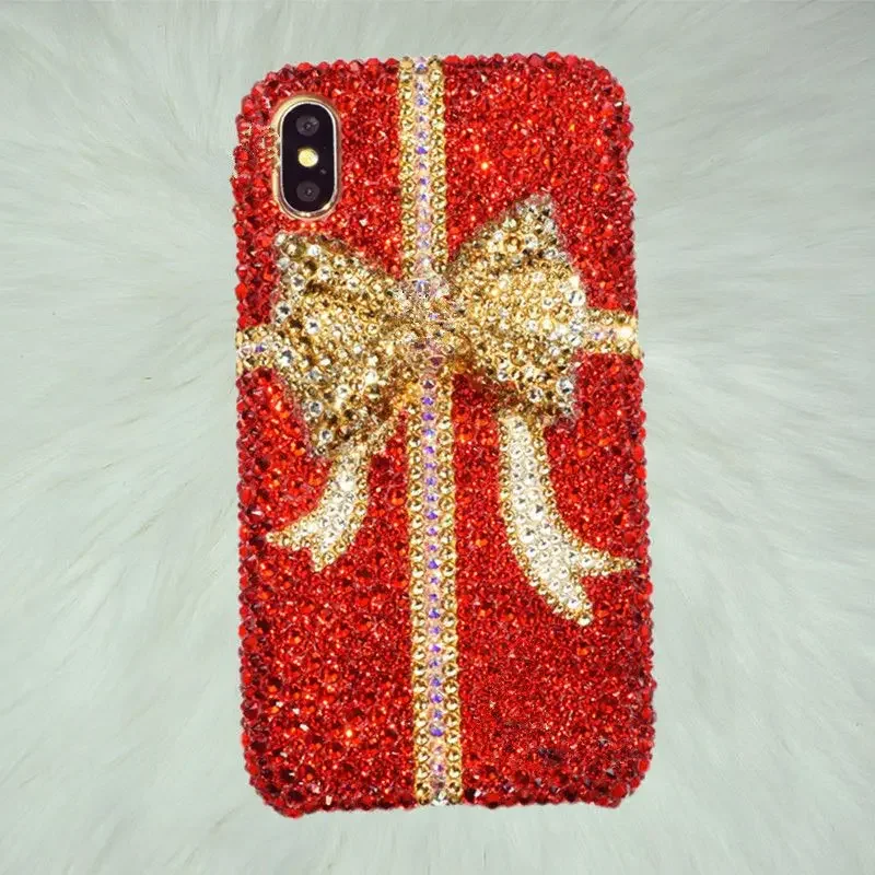 Luxury 3D Gold Bow Red Rhinestone Handmade Phone Case for Samsung Galaxy S21 S22 Plus S23 Ultra A04S A14 A34 A54 A13 S24