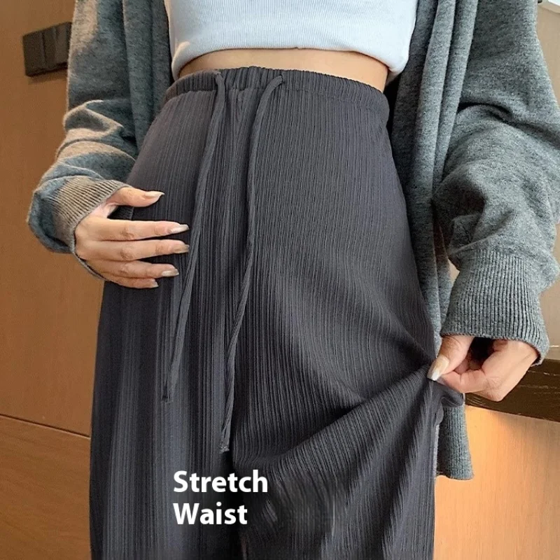 Maternity Pants Spring Autumn Summer Wide-Leg Pants Without Belly Support Drawstring Straight Wide-Leg Trousers