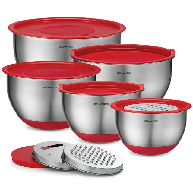 love & flour Mixing Bowls with Airtight Lids, 12 Piece Stainless