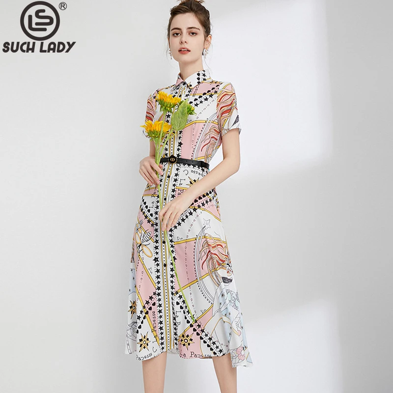 

Women's Runway Dresses Slash Neckline Short Sleeves Printed Ruffles High Street Casual Mid Vestidos