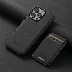 Sleek Leather MagSafe Wallet Phone Case with Card Holder - Premium Fashion Pocket Cover for iPhone 16 (Black)