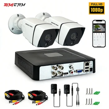Sistema di Videosorveglianza HD 1080P 720P, Set DVR 4CH con 2 Telecamere CCTV in Metallo da 2MP/1MP, Impermeabili con Visione Notturna