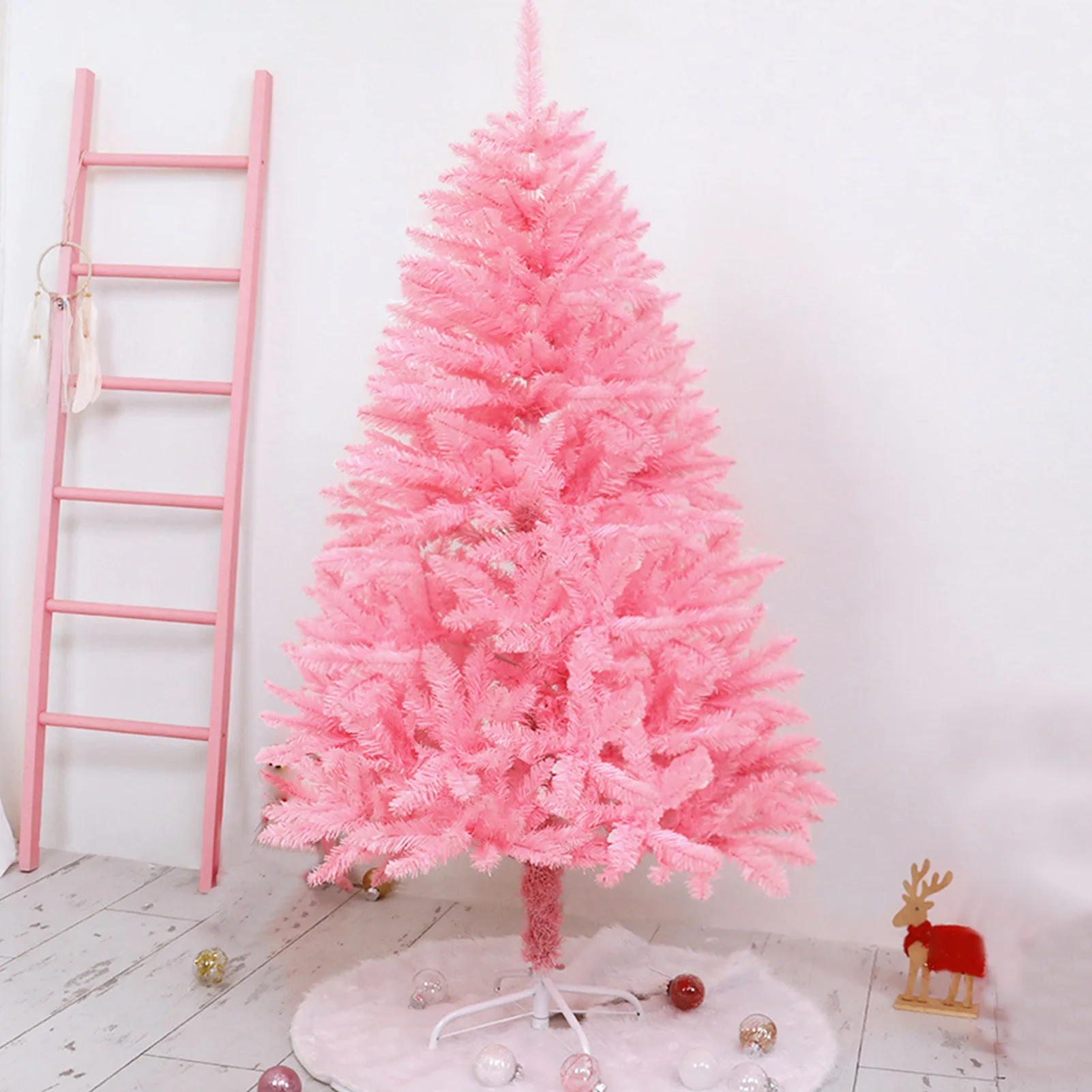 1.8m/6ft Pink/White Artificial Christmas Pine Tree Seasonal Holiday Carnival Decoration for Office, Party, Indoor,Outdoor 1
