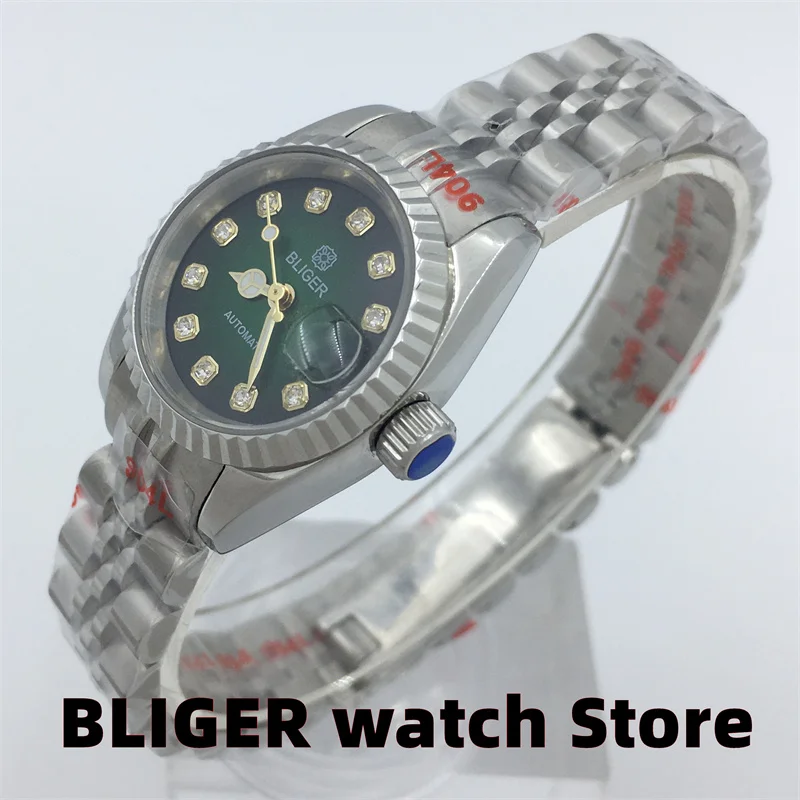 

BLIGER 2022 New 26mm Women's Classic Mechanical Watch NH05 Movement Silver case green dial Sapphire glass Women's Elegant watch