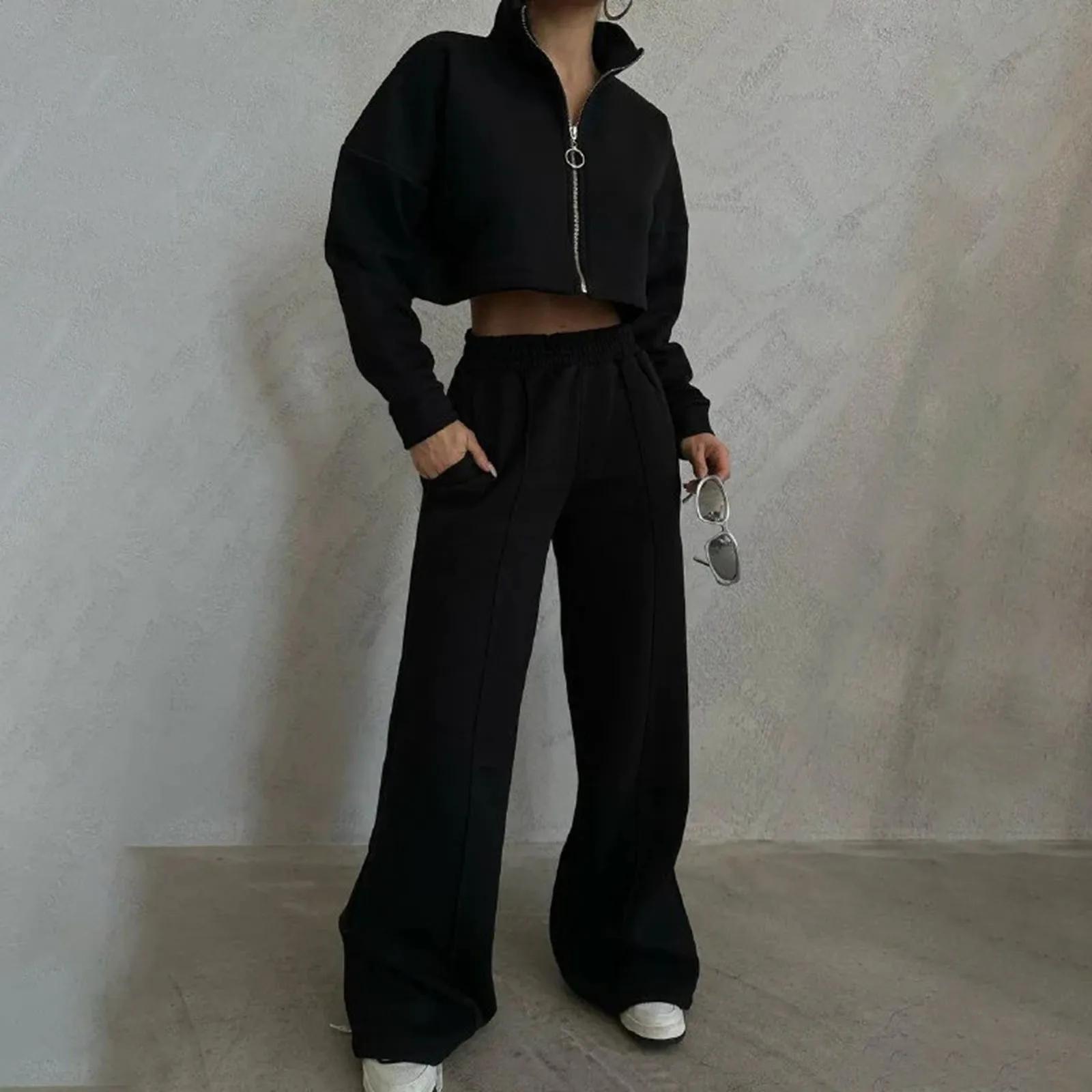 

Y2k Suit Sports Top And Pant For Women High Street Two Pieces Set Zipper Coat Casual Versatile Set Female Punk Sweater Chic Pant