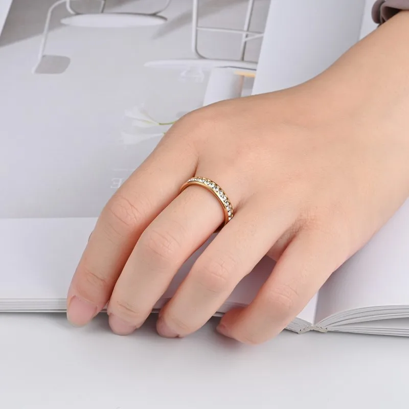 4mm Stainless Steel Stackable CZ Eternity Ring Wedding Band for Women Men Size 5-13