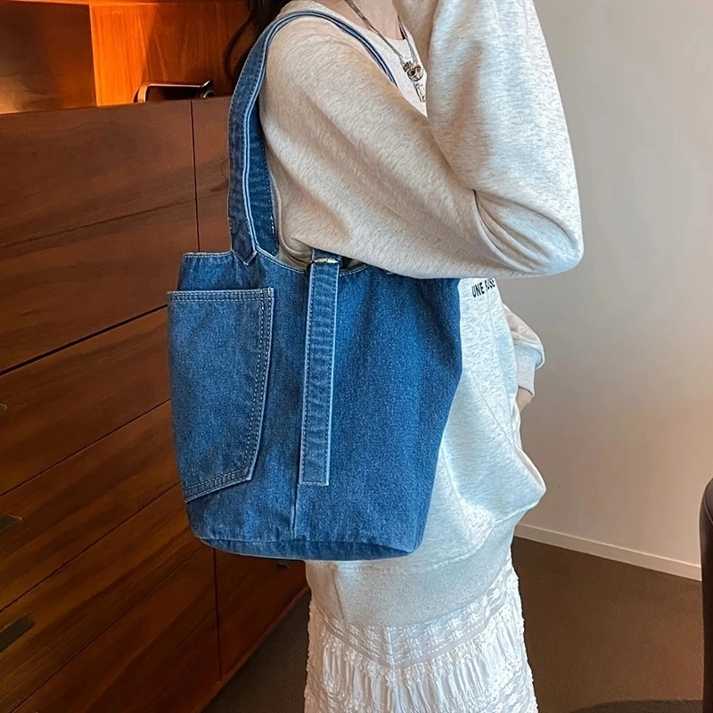 

Retro Denim Bucket Bag, Fashion Casual Crossbody Bag , Women's Simple Versatile Shoulder Bag & Purse