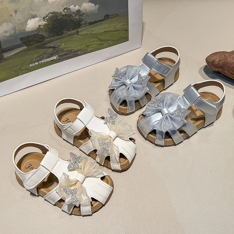 Soft Sole Toddler Beach Sandals for Girls with Ribbons