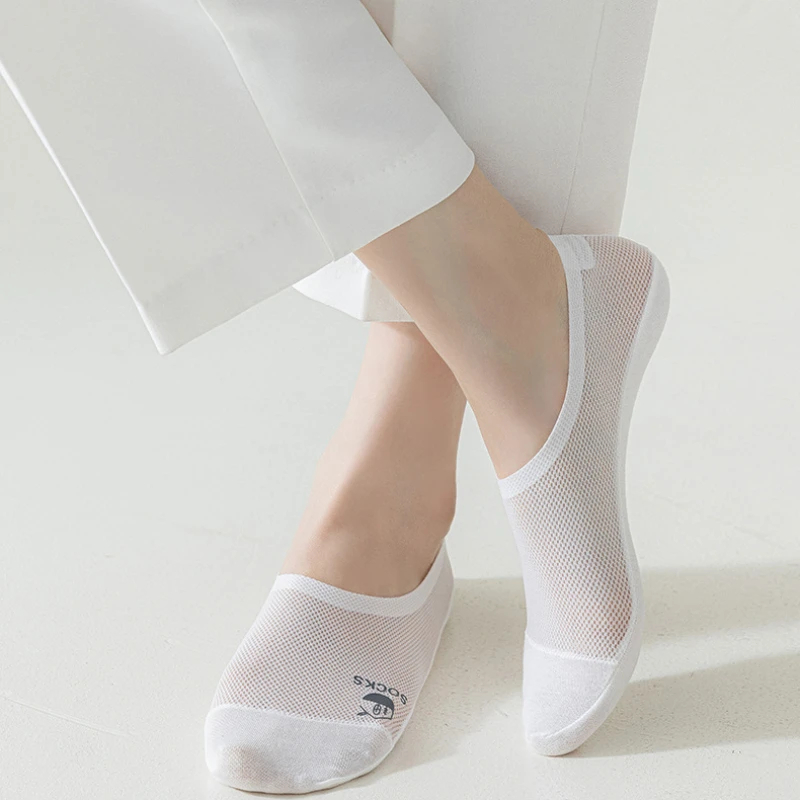 Ice Silk Sock Slippers Women Summer Invisible No Show Socks Hollow Out Mesh Thin Breathable Silicone Non-slip Low Cut Boat Socks boat socks women socks woman socks ice silk socks mesh boat socks
