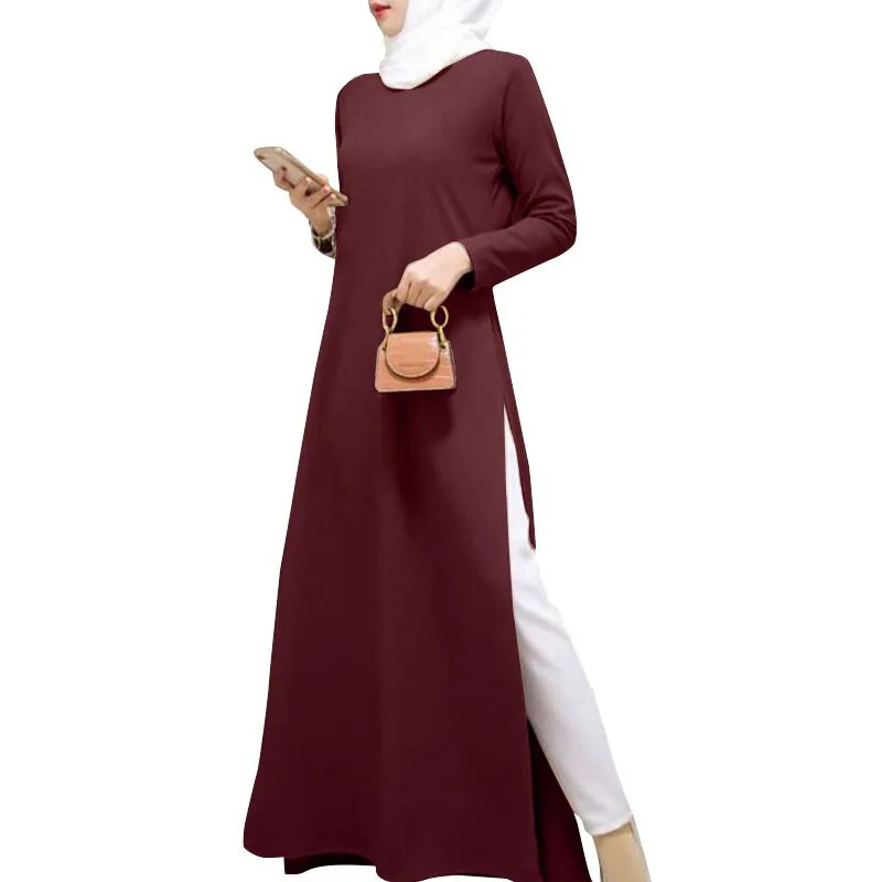 Eid Ramadan Mubarak Slim Dress for Women Dubai Arab Kaftan Abaya Turkey Muslim Round Collar Dress Longue Islam Femme Vestidos