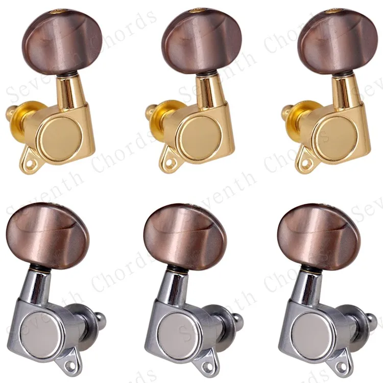 

A Set 6 Pcs Sealed-gear String Tuning Pegs Tuners Machine Heads for Electric Acoustic Guitar (Amber Big Oval Button)