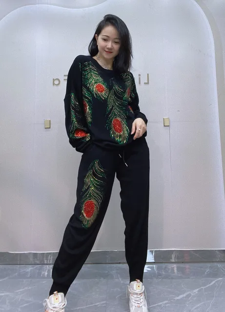 Conjunto Joggers Mujer Punto Conjunto De Punto De Dos Piezas Para