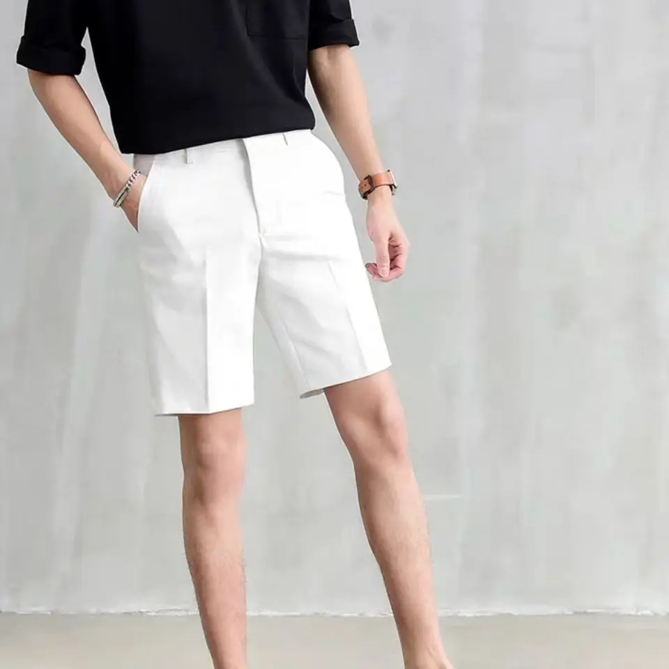

Men 2022 Summer Korean Fashion Business Casual Shorts Male Cool Breathable Clothing Shorts Men Solid Color Straight Shorts G13