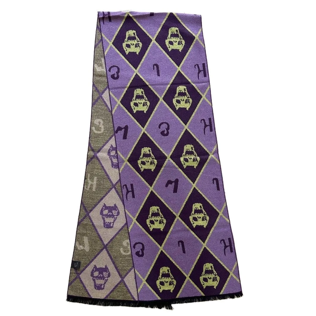 Anime jojo bizarro adventure scarf kira yoshikage cotton halloween scarf skull cosplay accessory attire woman present jpjo scarf accessories knitting scarf