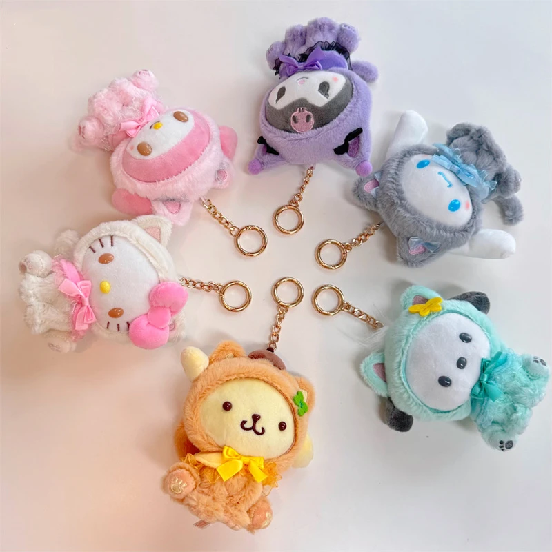 Sanrioed Kawaii Hello Kitty Kuromi Pluche Pop Speelgoed Hanger Schattige Pluche Sleutelhanger Hanger Kerstcadeau 12Cm