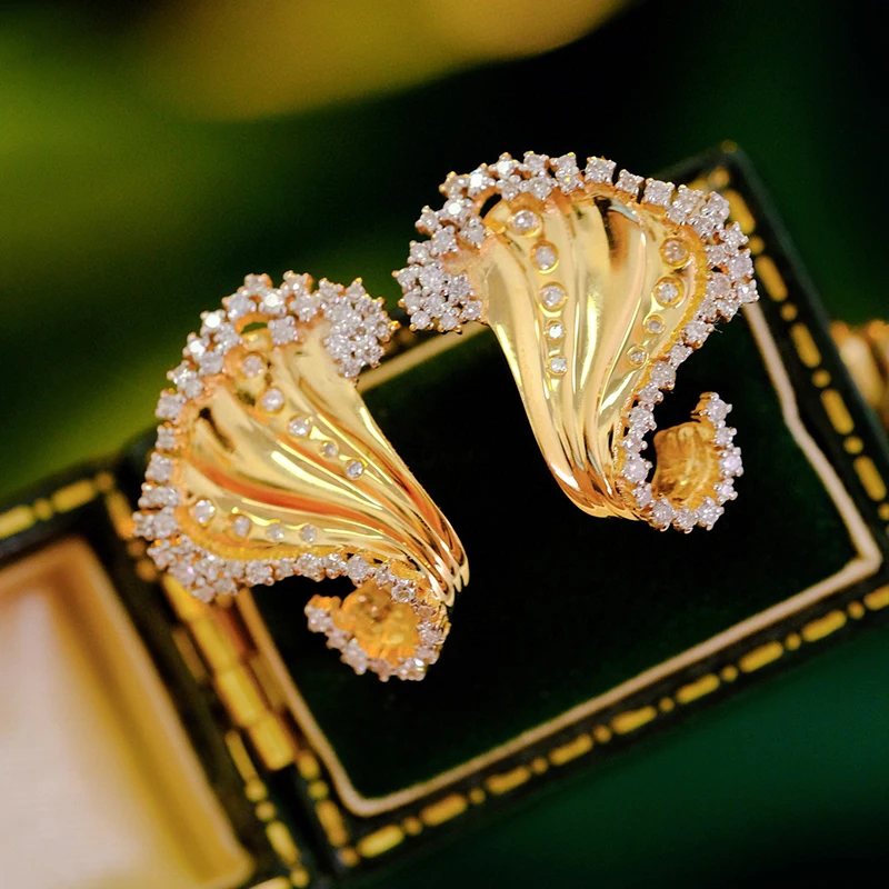 Aazuo Real Jewelry 18K Yellow Gold Real Diamonds 0.72ct Irregular Leaf Stud Earring For Woman Upscale Trendy Wedding Engagement