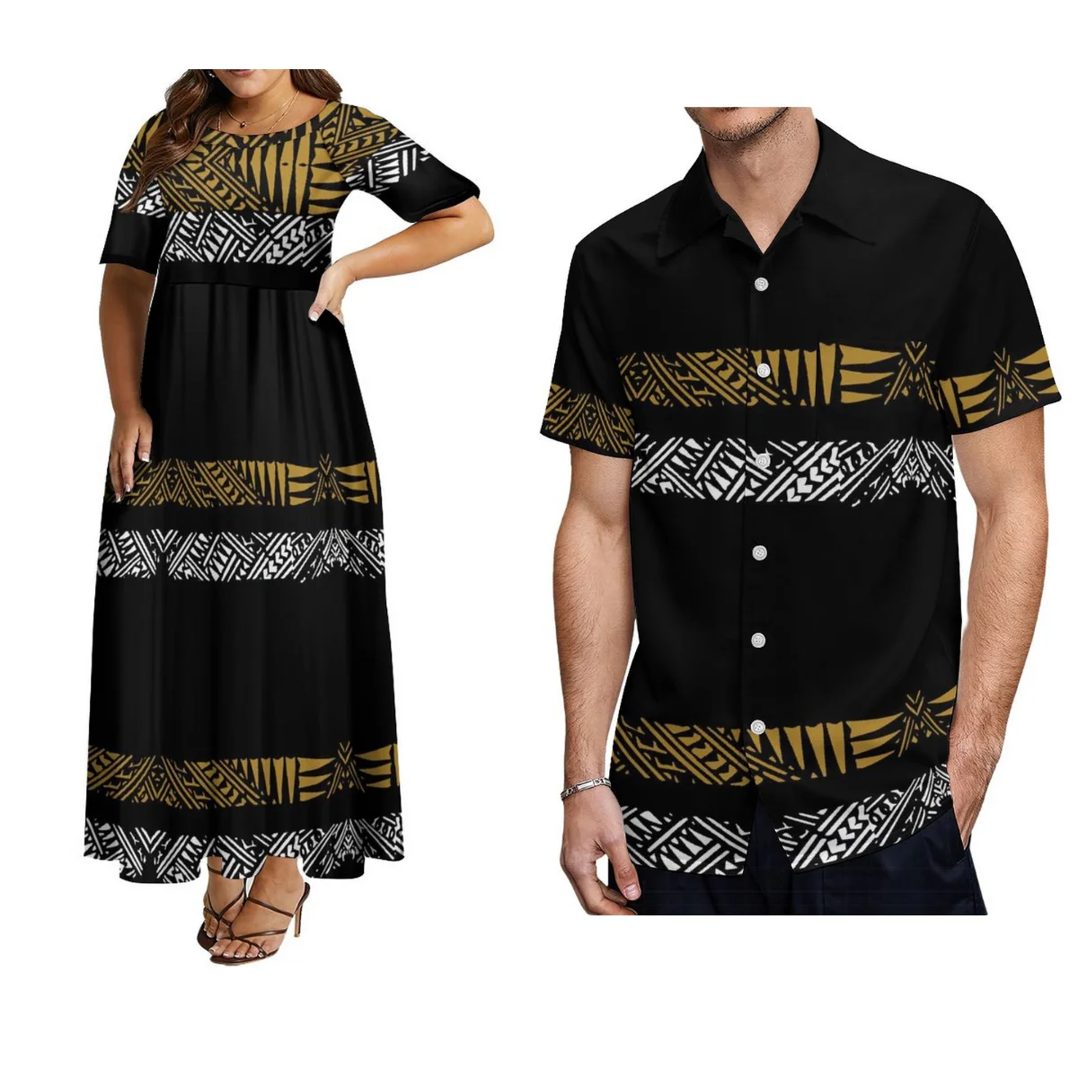 

The Polynesian Tongan Tribe Designed Couples To Pair Dresses With Short-Sleeved Dresses For Women And Aloha Shirts For Men