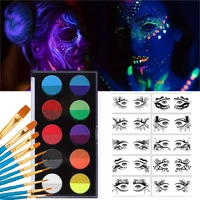 10 Colors Dual Colour Body Painting Fluorescent Face and Body Painting Luminous UV Neon Face Body Painting Makeup with Brush Set 1