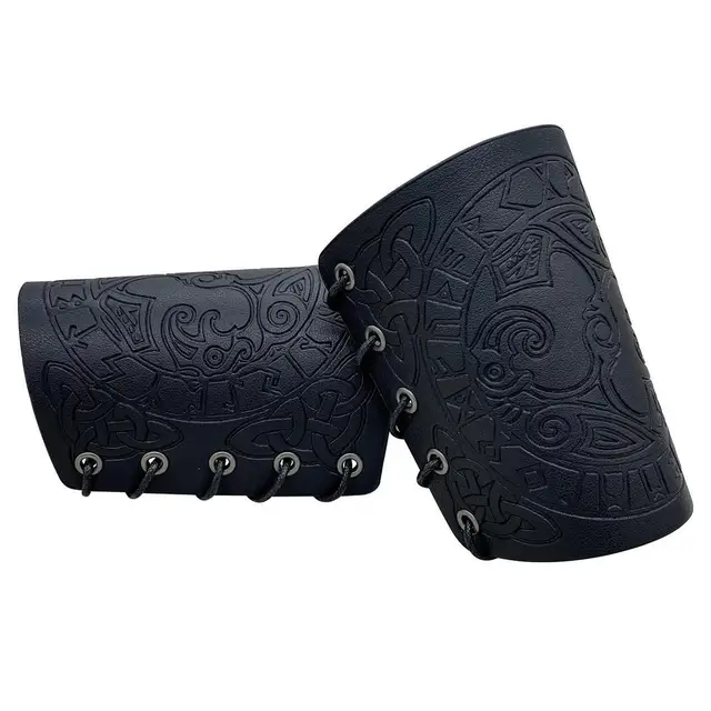 1 Pair Nordic Viking Vegvisir Embossed Arm Bracers Medieval PU Leather Arm  Guards Viking Leather Bracers Cosplay Jewelry 