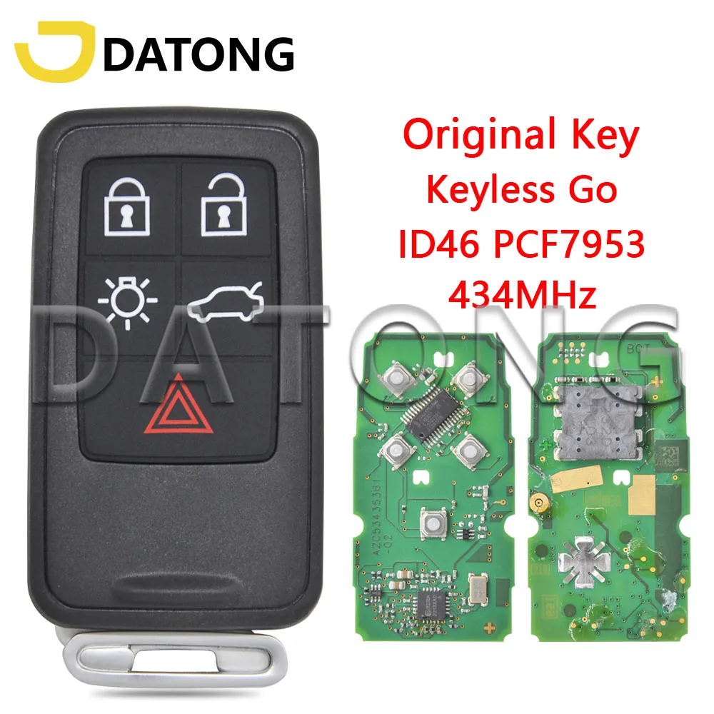 Datong World Car Remote Control Key For Volvo S60 S60L S80 XC60 XC70 V40 V60 ID46 PCF7953 434MHz Original Keyless Go Smart Card datong world car remote control key for volvo s60 s60l s80 xc60 xc70 v40 v60 id46 pcf7953 433mhz kr55wk49264 non keyless card