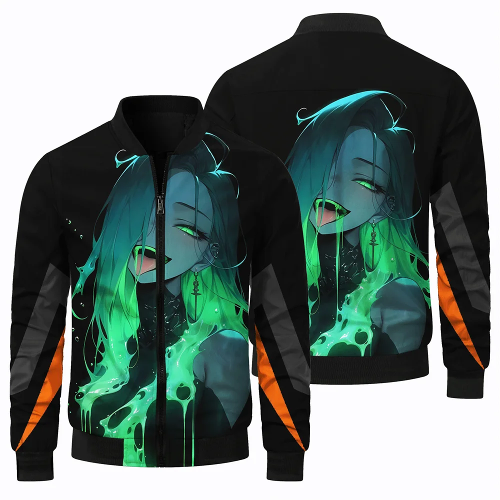 thumbnail image 1 of Nueva chaqueta de vuelo con estampado de figuras de anime en 3D para hombre, chaqueta de béisbol para acampar y deportes al aire libre, chaqueta holgada de moda urbana para otoño, 1 of 5