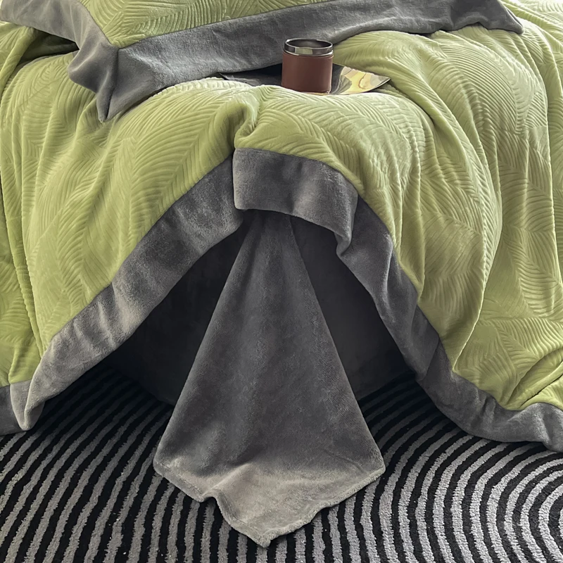 Bett bezug Set High End neue breite Kante Carveid Samt Bettwäsche Set warm und weich für Herbst Winter Tröster Set Bettwäsche – Detail 14