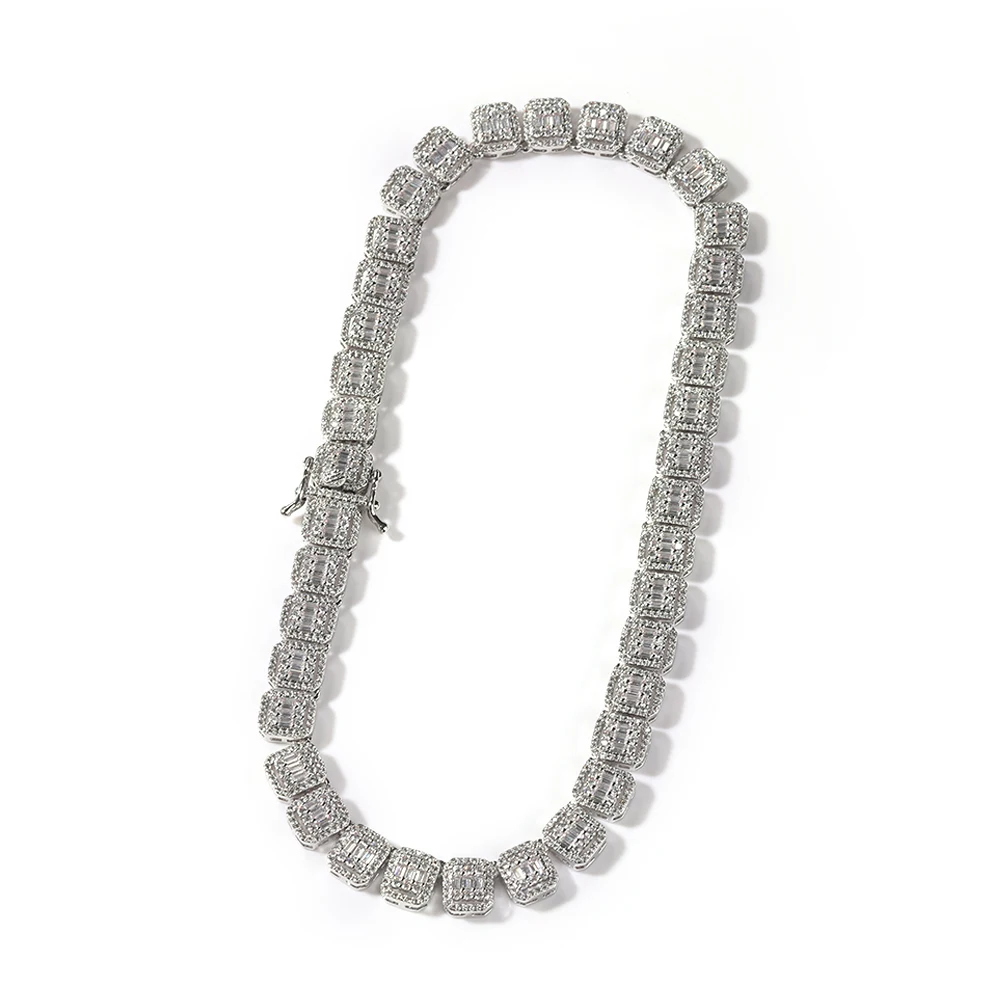 Uwin 10mm Baguetter Chain Square CZ Paved Bling Pink Iced Out Choker Necklace Hiphop Jewelry  For Gift