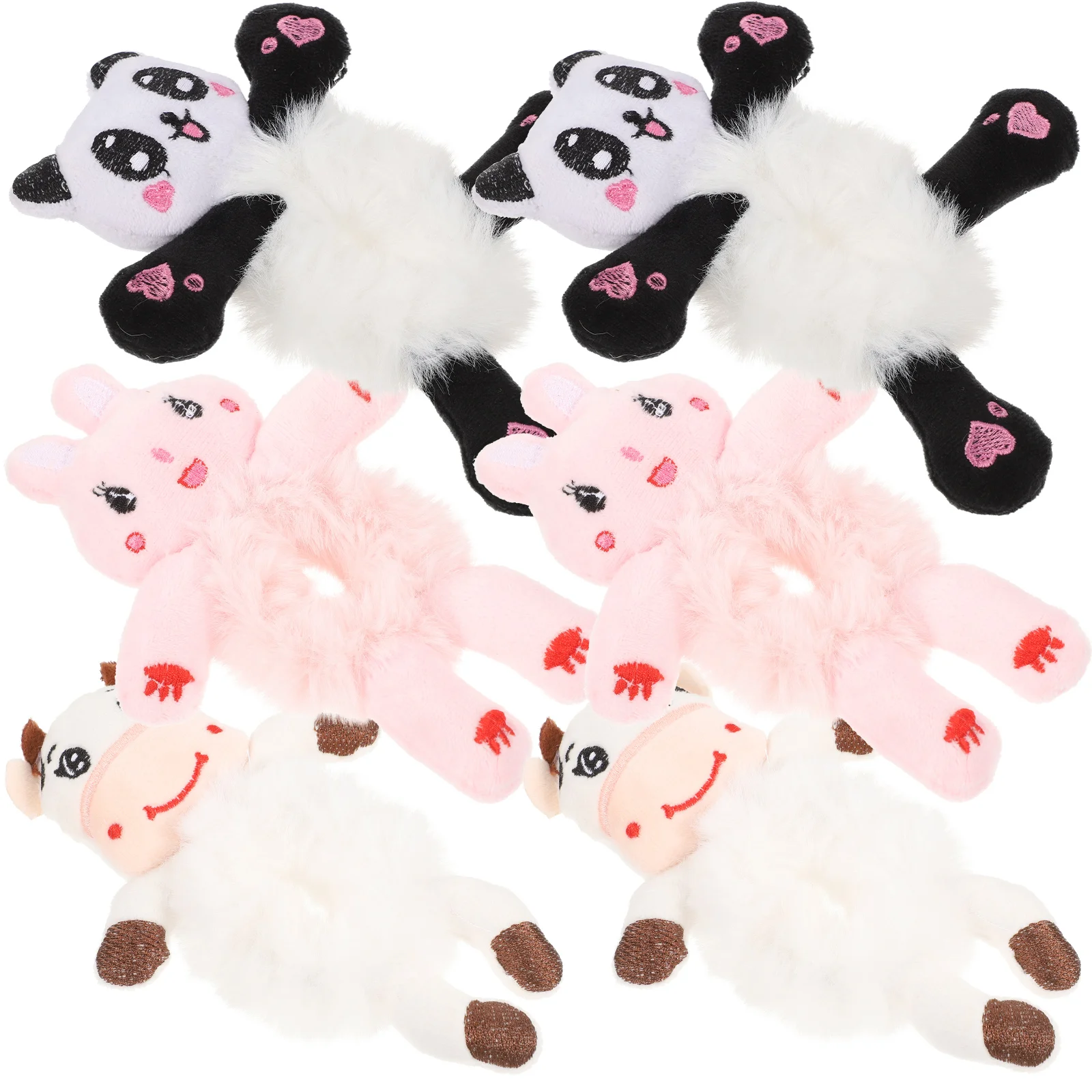 

Animal Hair Ties 6Pcs Plush Furry Hair Ties Bunny Panda Cow Design Hair Rope Ponytail Holder Kawaii Headdress Furry