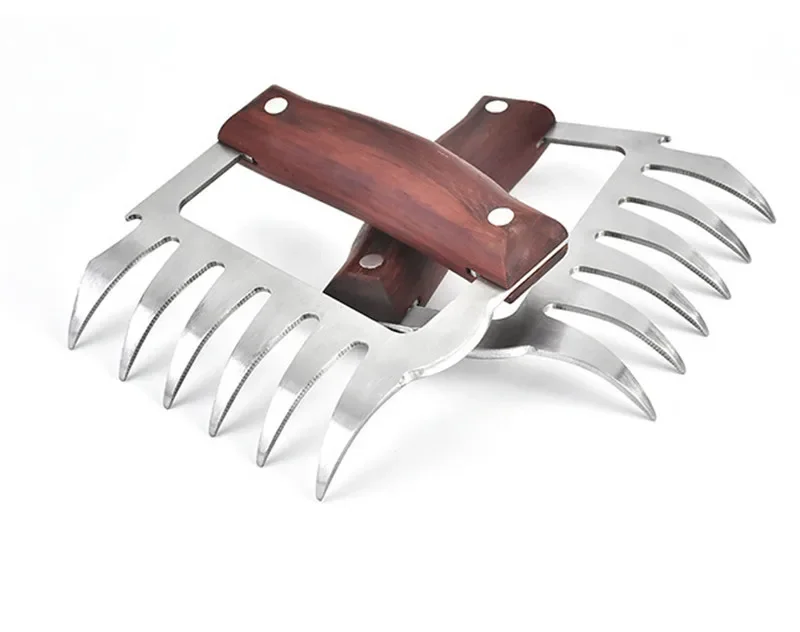 2 pcs BBQ Accessories Wooden Handle Claw Meat Dividing Machine Stainless Steel Cooked Chicken Cutter Tearing Kitchen meat Tool