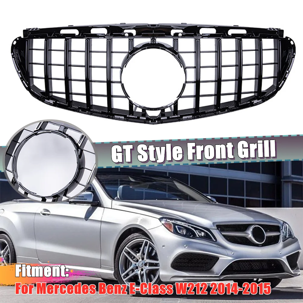 

Car Front Upper Grille Grill AMG GT Style Glossy Black For Mercedes Benz E Class W212 2014 2015 Front Bumper Grille