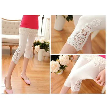 Female Slim Fitting Lace Outer Bottoming Seventh Trousers Casual Comfortable Breathable Black White Gray Summer Versatile Pants 4