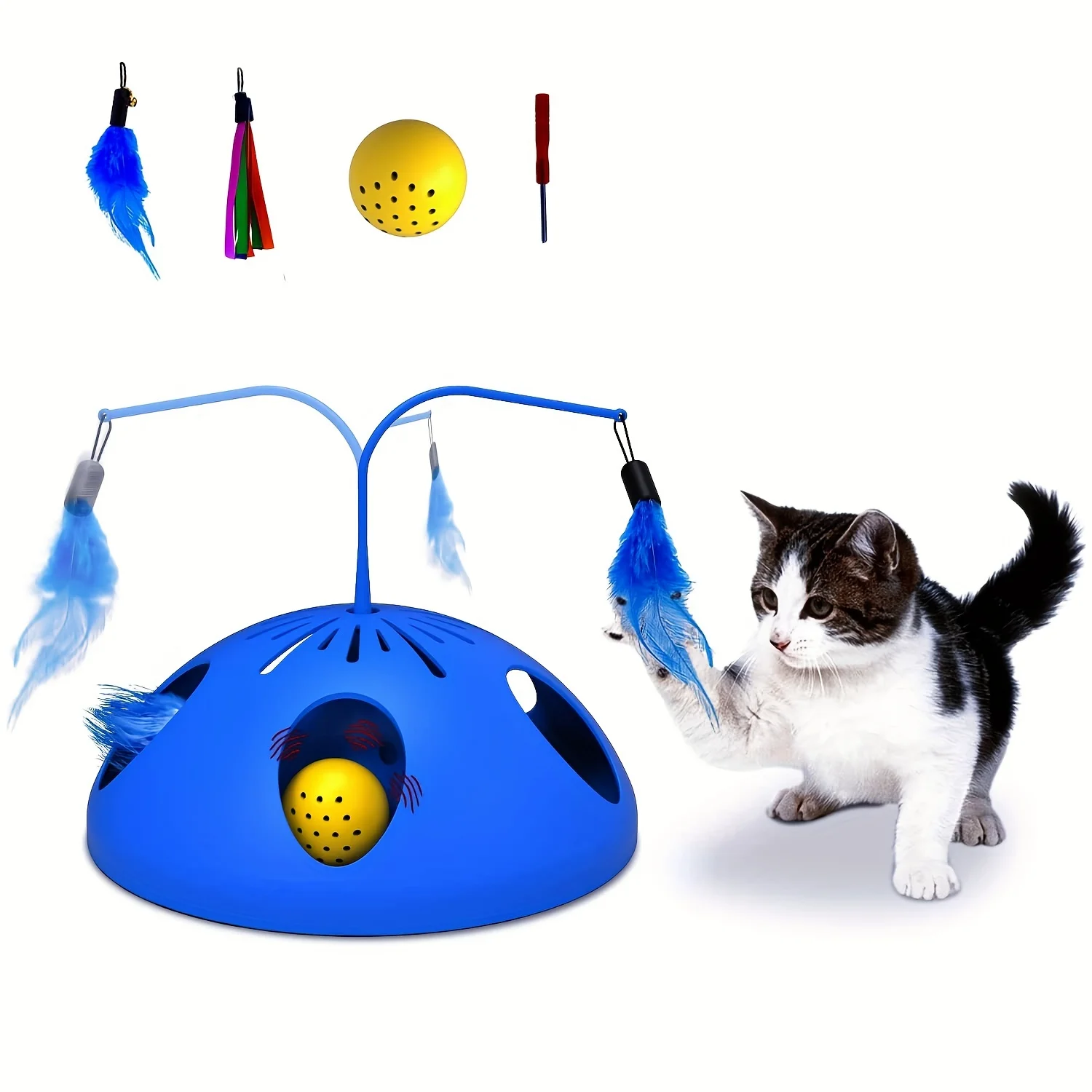 Toys Automatic Kitten Toys, 2 Speed Modes Electronic Cat Toys, Interactive Cat Toys For Indoor Cats With Feather And Bell Ball,