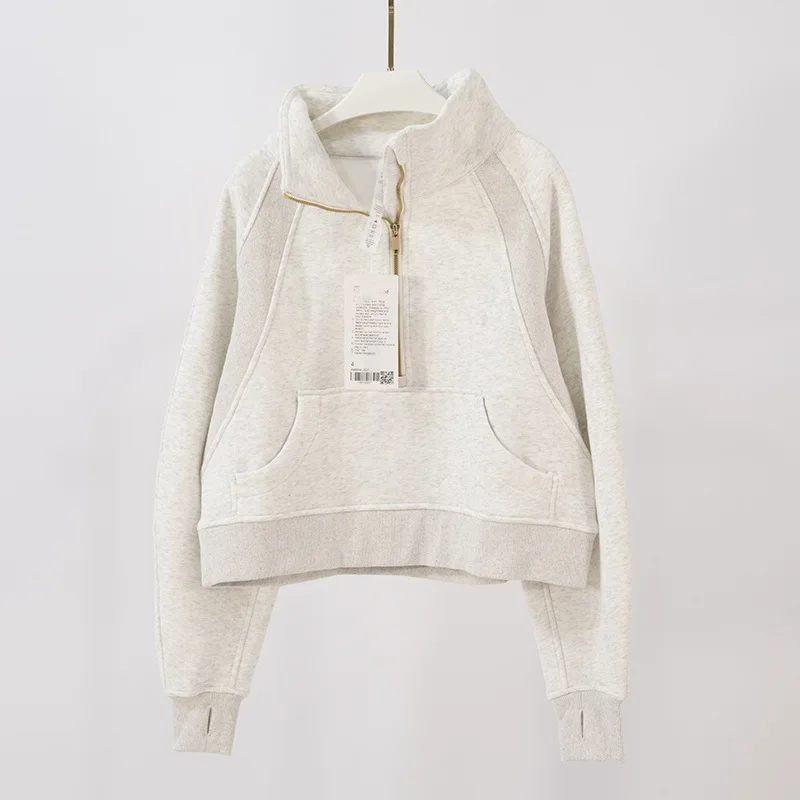 New Thickened High Neck Sweatshirt Women's Sports Half Zipper Loose Jacket Long Sleeve Jogging Fitness Yoga Clothes