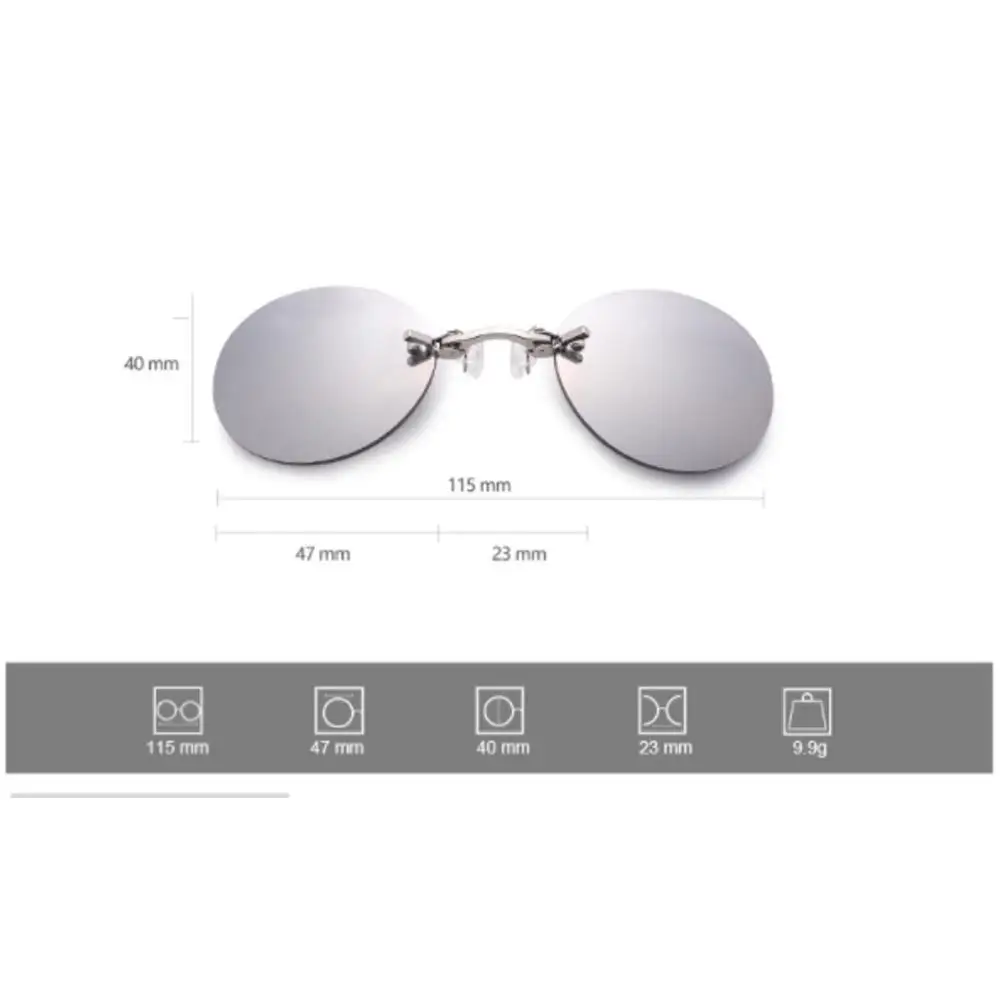 Runde Clip-Nase-Sonnenbrille, randlos, Punk-Clip auf Sonnenbrille, Damen und Herren, Fahrsonnenbrille, rahmenlose Beschichtungsbrille – Detail 17