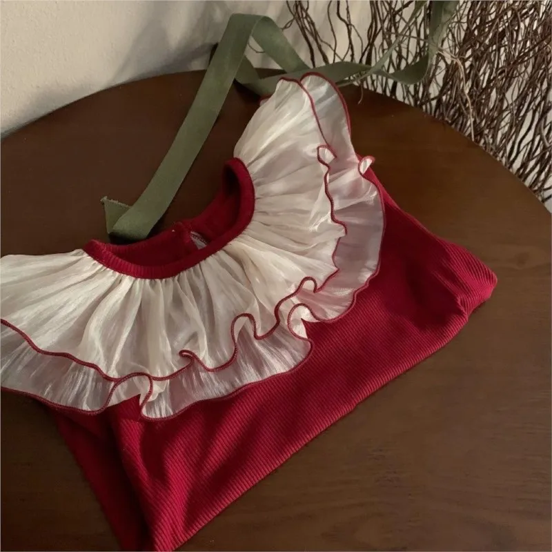 Baby Girl Princess Cotton Tshirt Lace Petal Collar for kids shirts