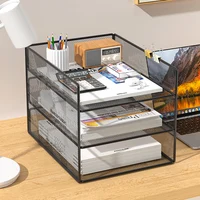 Office File Organizer Capacity Metal Mesh Desk Organizer with Three Layer Design Multifunctional File Holder Paper Storage Rack 1