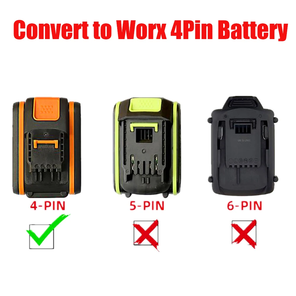 Adaptador de Bateria Li-ion para Worx Ferramentas Elétricas Makita Bosch Dewalt Milwaukee 18v Mt18worx Dm18worx Bs18worx 4pin