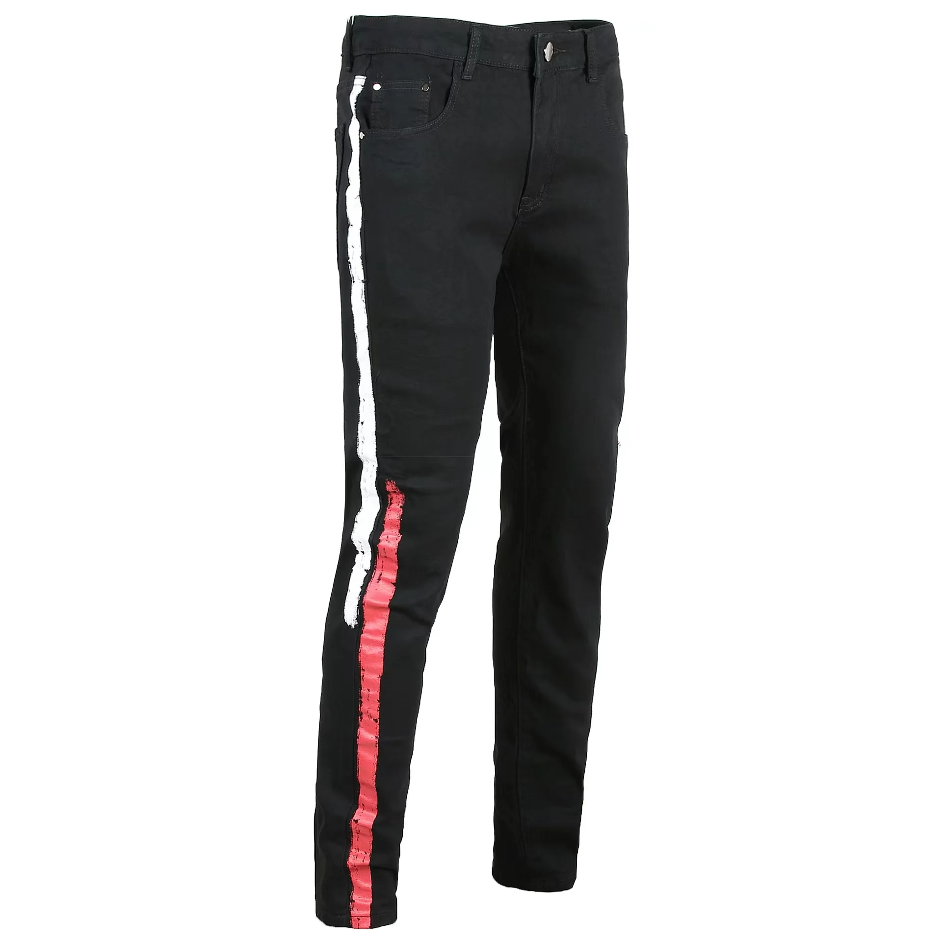 EH·MD® Bright Gold Double Striped Jeans Men's Drawstring Elastic Waist Knee Hole Hole Feet Pants Slim Reflective Skinny 2020 New
