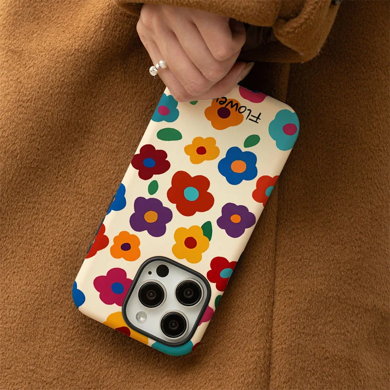 Floral Design Phone Case with 2-in-1 Film Shell Cover