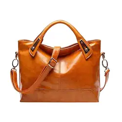 Womens Lady's Handbag Vintage Luxury Wax Genuine Leather Tote Shoulder Bag Crossbody Bag Satchel Purse (Light Brown)