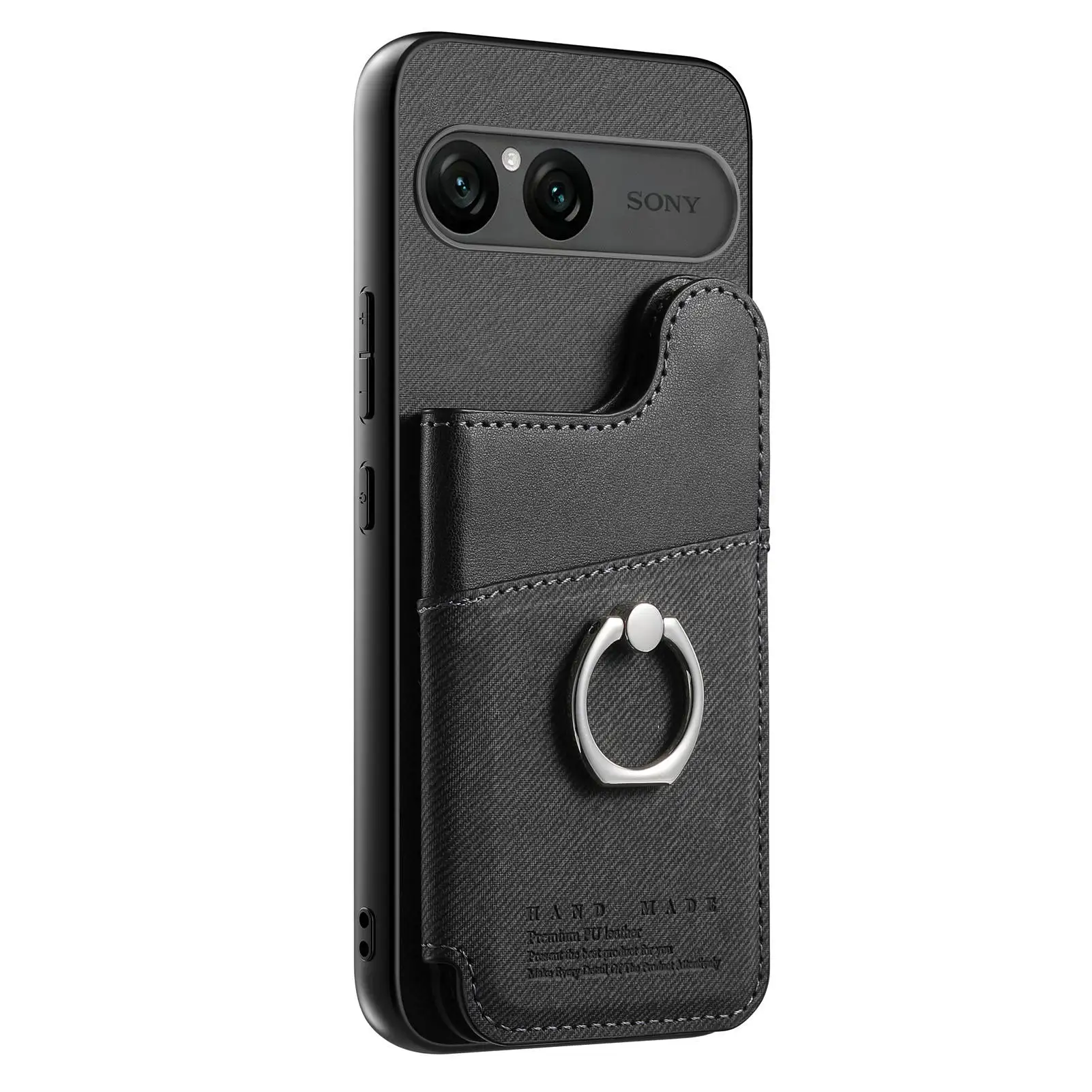 PU Leather Flip Wallet Card Slot Phone Case with Ring Holder and Shockproof Bumper Shell