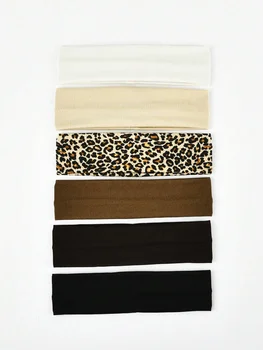 6pcs Unisex Simple Basic Solid Color Leopard Print Face Wash Cycling Running Sports Yoga Leisure Sweat-Absorbing Headband