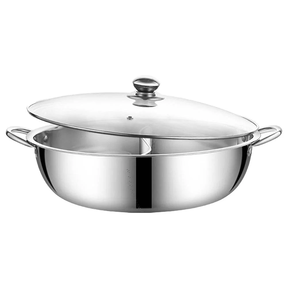 Chinese Hot Pot with Lid Thicken Stainless Steel 2 In 1 Divided