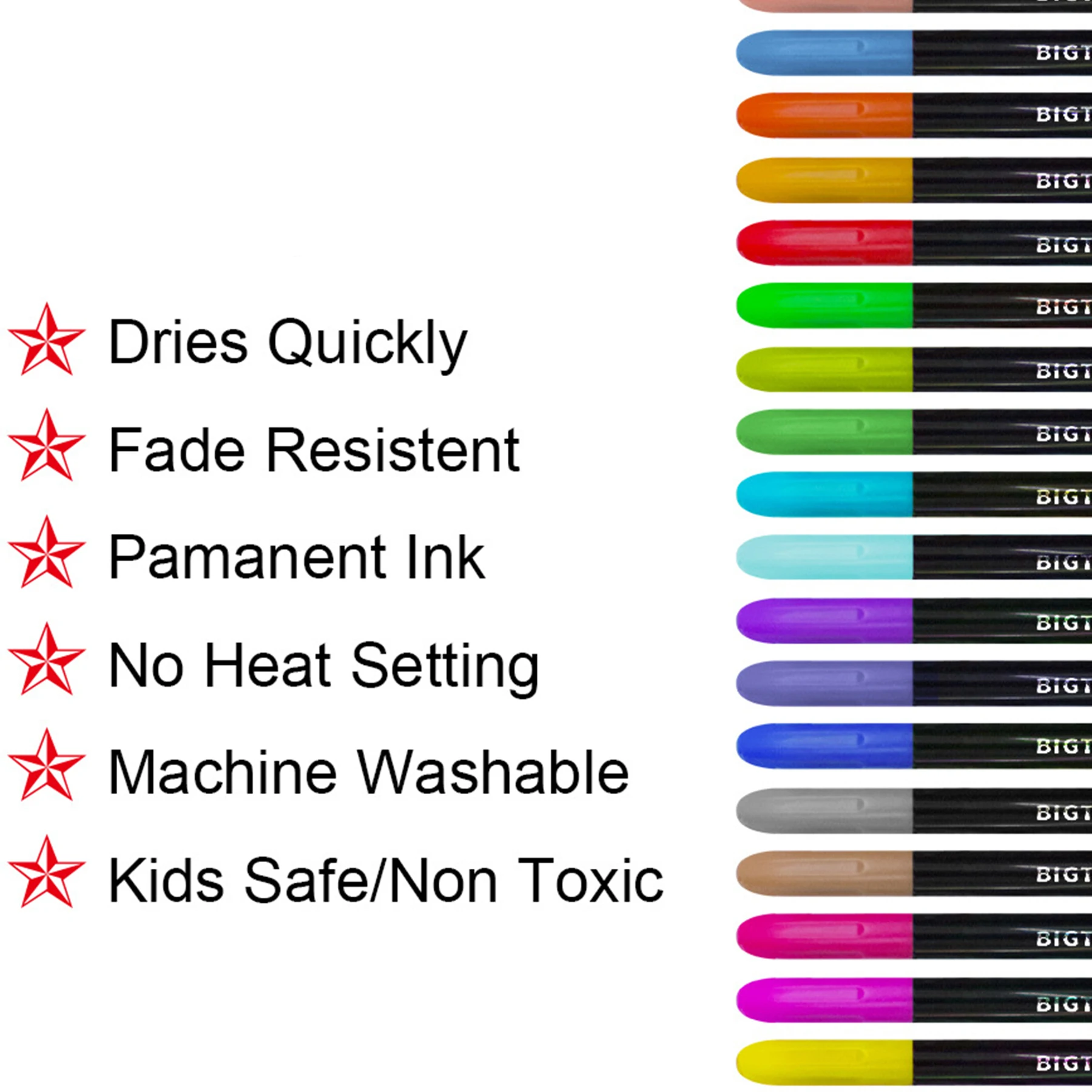 Fabric Markers Permanent for Clothes, 24 Colors Fabric Pens Permanent No  Bleed, Fine Tip Fabric Paint Pens Paint Markers for Kids, Non-toxic 