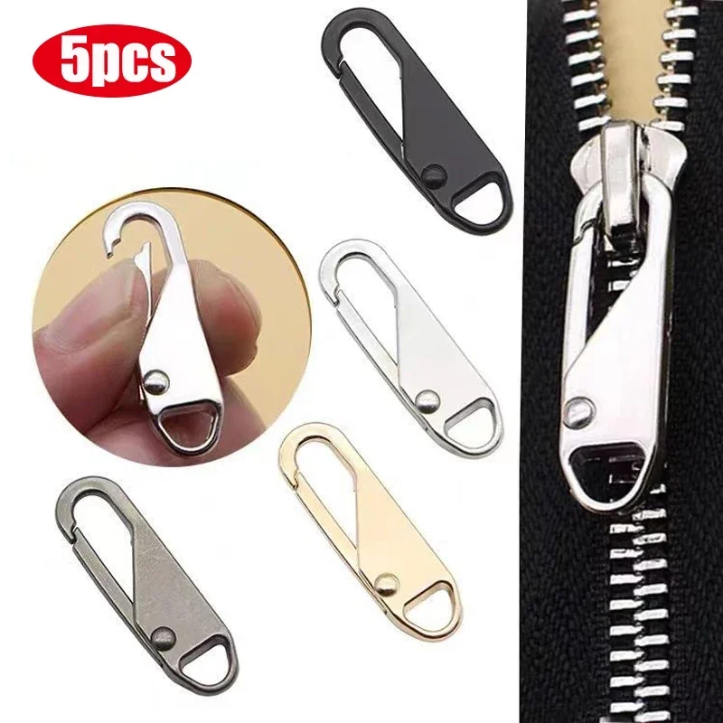 Zipper Slider Puller 5Pcs Detachable Zipper Puller Metal Zipper Head Repair Kits Universal Replacement for Luggage Purse Bags Clothes Slider
