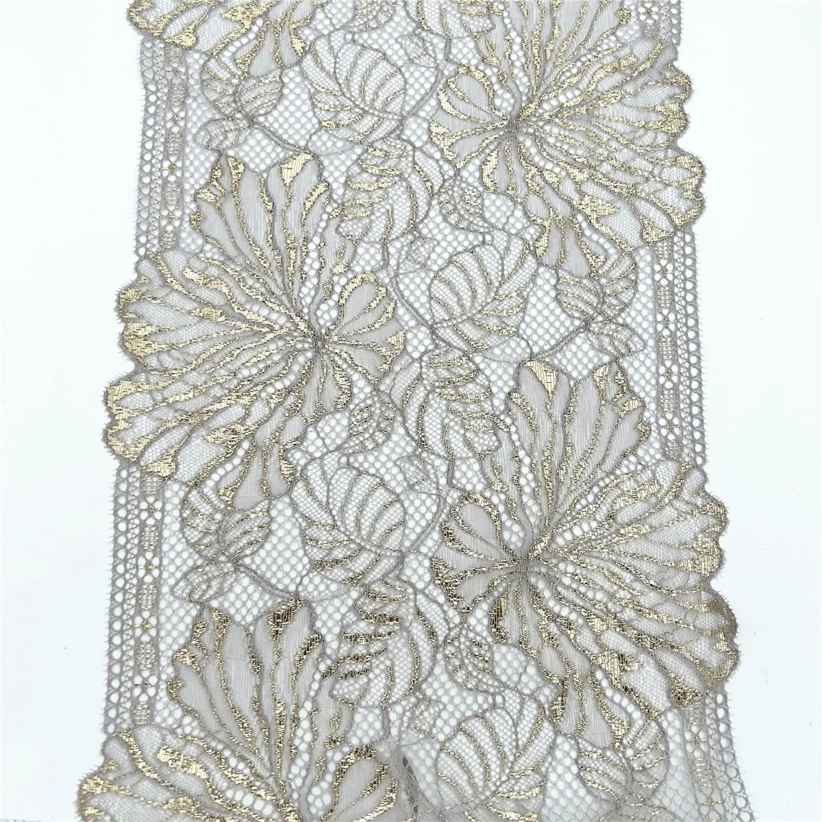 3y/lot Width 22.50cm Light Grey Golden Elastic Stretch Lace Trim 5