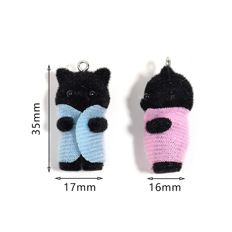 Kawaii 3D Flocking Cat Charm Cute Cartoon Cat Ornament Earring Keychain Pendant Accessories DIY Crafts Jewelry Make